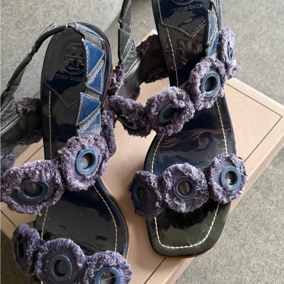 Tory Burch Freya Navy Blue Slides Shoes - Picture 7 of 11